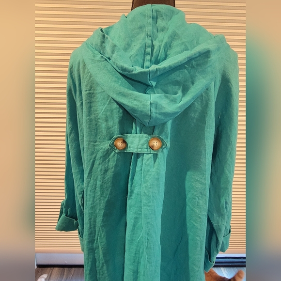 Super Cute Linen Teal Button-Up Hooded Jacket Size XL - Picture 15 of 15